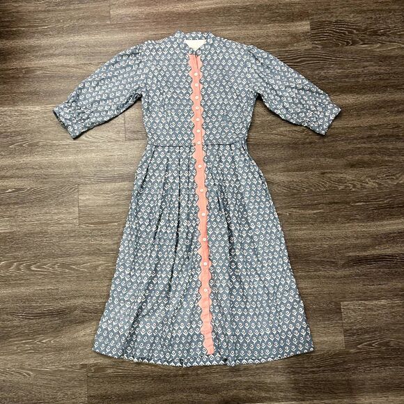 Daydress 100% Cotton Handwoven Blue Floral Button Midi Dress Medium Cottagecore - Picture 8 of 16